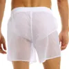 Adult Mens See-Through Shorts Elastic Waist Pure Color Drawstring Quick Dry Beach Shorts Swim Trunks with Bulit-in Mesh Briefs 3