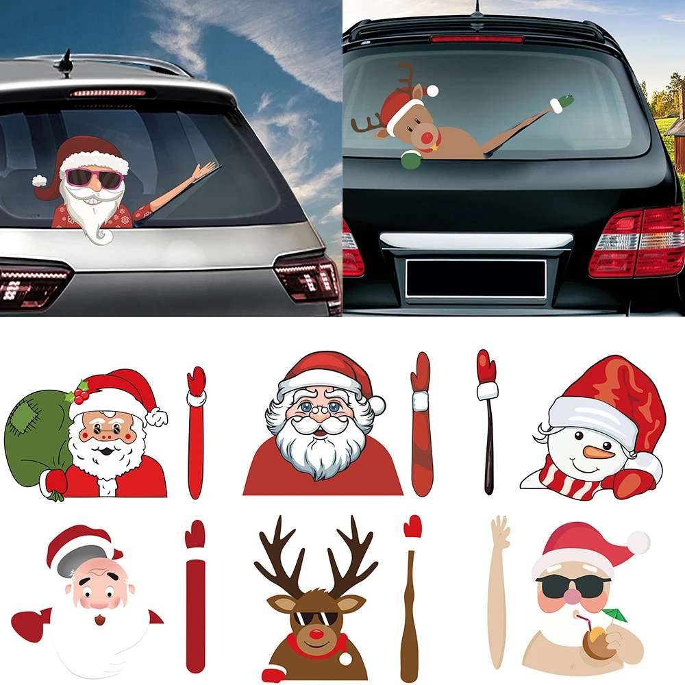 

Rear Windshield Decoration Christmas Decoration Santa Claus 3D PVC Waving Car Stickers Styling Window Wiper Decals 2020 New