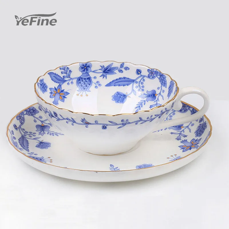 Фарфоровые кофейные чашки и блюдца YeFine Celadon маленькие фарфоровые чайные синие