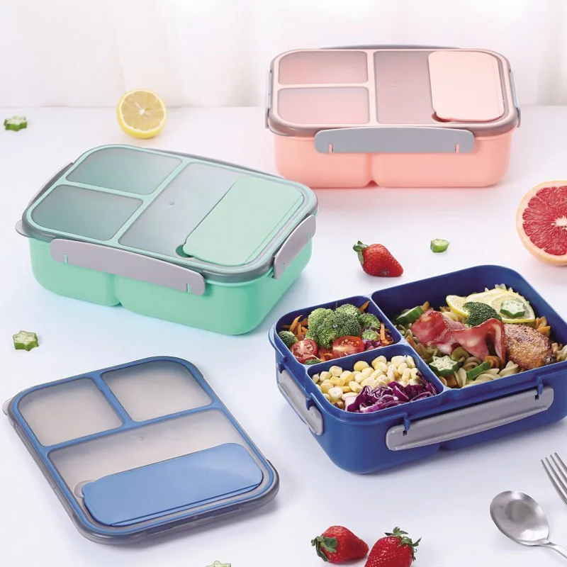 

Three Grid Large Independent Sealed Three-Box Lunch Box Multifunctional Sushi Box Practical Bento Box Sealed Lunch Box Square