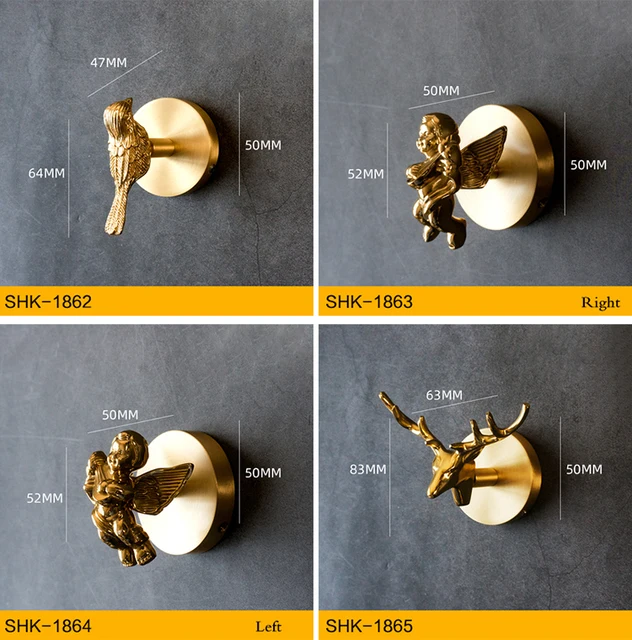 Carved Decorative Home Hook Brushed Brass Animal Luxury Gold