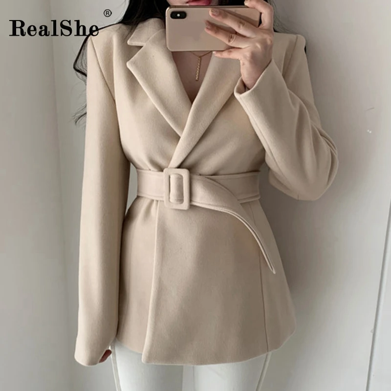 RealShe женские блейзеры и куртки отложной воротник длинный рукав пояс Женский