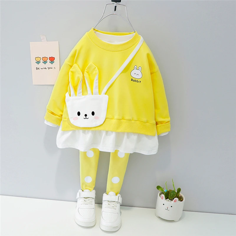 Baby Girls Clothing Sets Spring Autumn Children Cartoon Rabbit T Shirt Pants Toddler Infant Outdoor Kids Vacation Outfit kids clothing set,girls clothing set