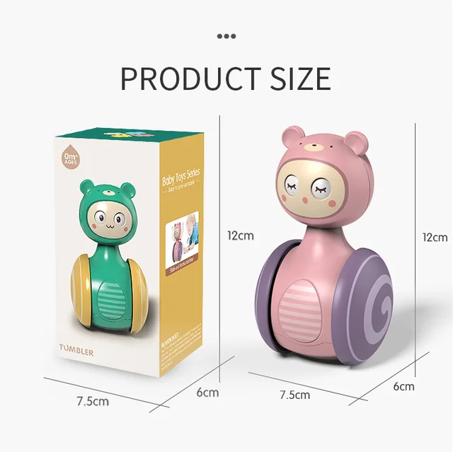 0-3Years Infant Tumbler Sliding Bell Rattle Baby Toys Cartoon Roly-poly Learning Education Toys for Kids Tumbler Mobile Bell Toy 6