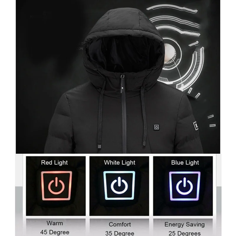Мужская зимняя электрическая USB теплая куртка с капюшоном, хлопковое Стеганое пальто, топы