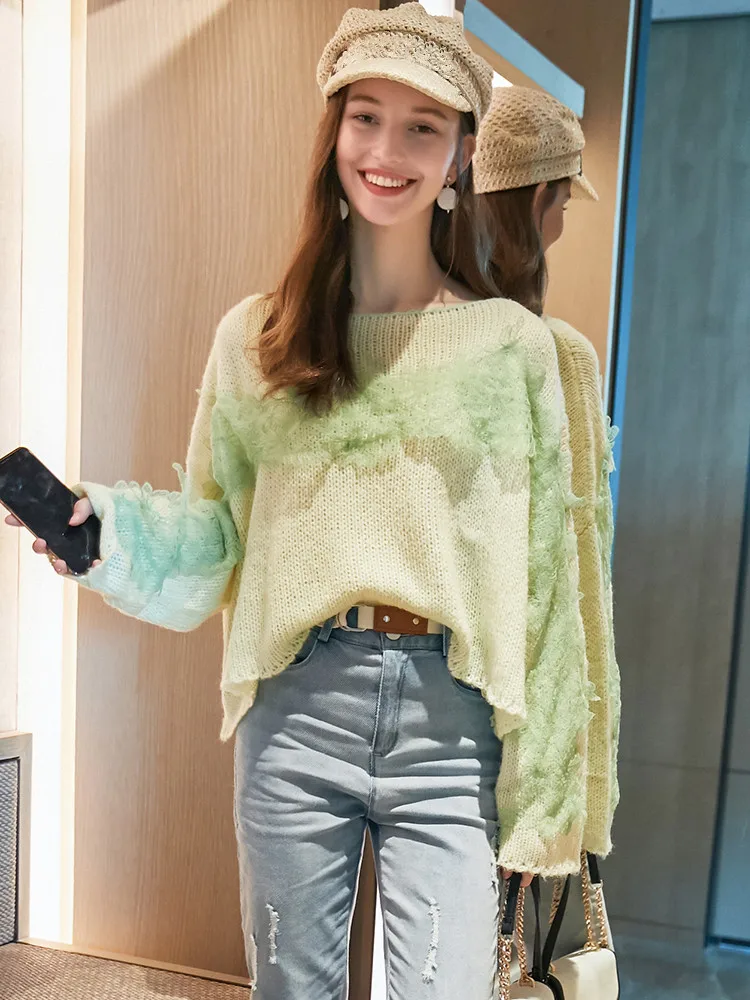 WHITNEY WANG осень мода уличная кружева лоскутное свитер женский джемпер sueter mujer invierno