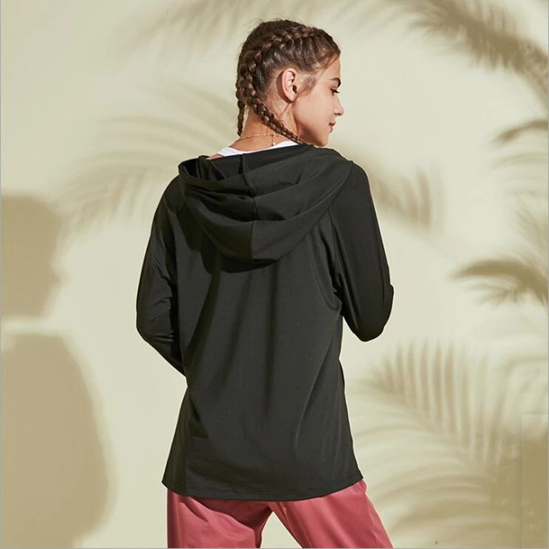 Hooded Training Running T-shirt Loose Fitness Clothing Gym Female Breathable Quick-dry Long Sleeved Yoga shirt Top Women Tees sports t shirt yoga top yoga shirt sports shirt
