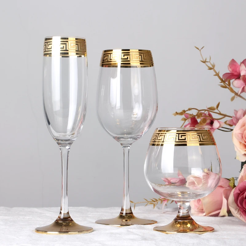 European Style Crystal Glass for Wine, Red Wine Glass, Dining Table, Household Water Glass, Gold Rim, Brandy Champagne Glass