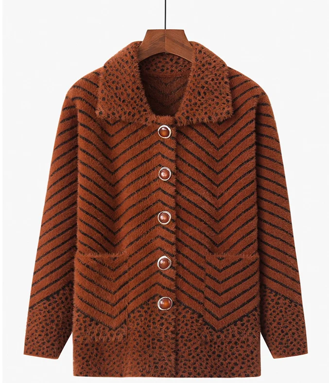 Осенний и зимний женский шерстяной кардиган среднего возраста, большой размер, толстый теплый вязаный кардиган, свитер F562