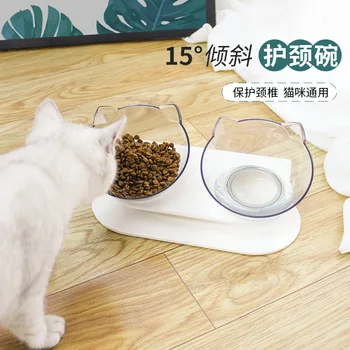 

Transparent Double Bowl Cat Food Bowl Water Bowl Cat Food Basin Cat Bowl Rack Dog Bowl Dog Food Basin Oblique Mouth Spine
