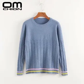 

OMCHION Sueter Mujer 2018 Autumn Winter Fashion Twist Strip Patchwork Sweater O Neck Solid Women Sweaters And Pullovers LMY248