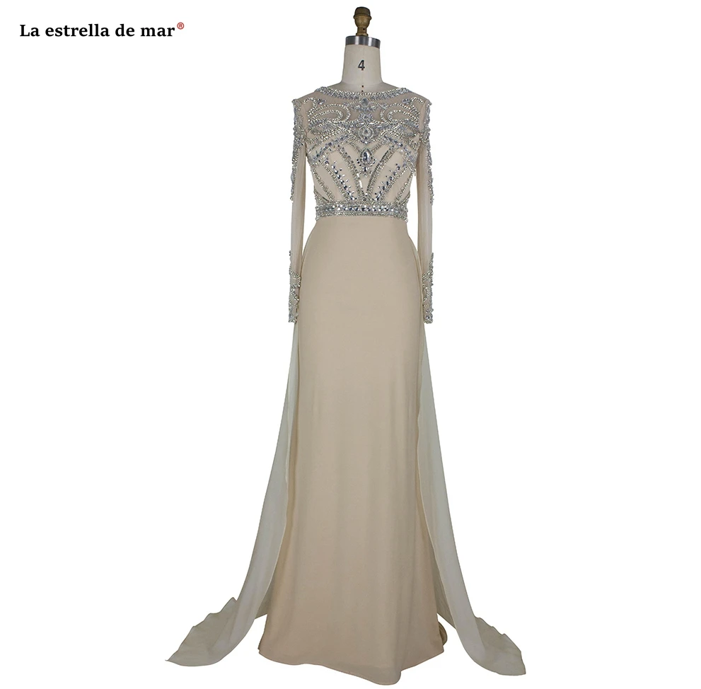Abschlussballkleid Новое Кружевное шифоновое платье с кристаллами и длинными рукавами трапециевидной формы фиолетового, красного и зеленого цветов платье для выпускного Шампань настоящая фотография vestido formatur