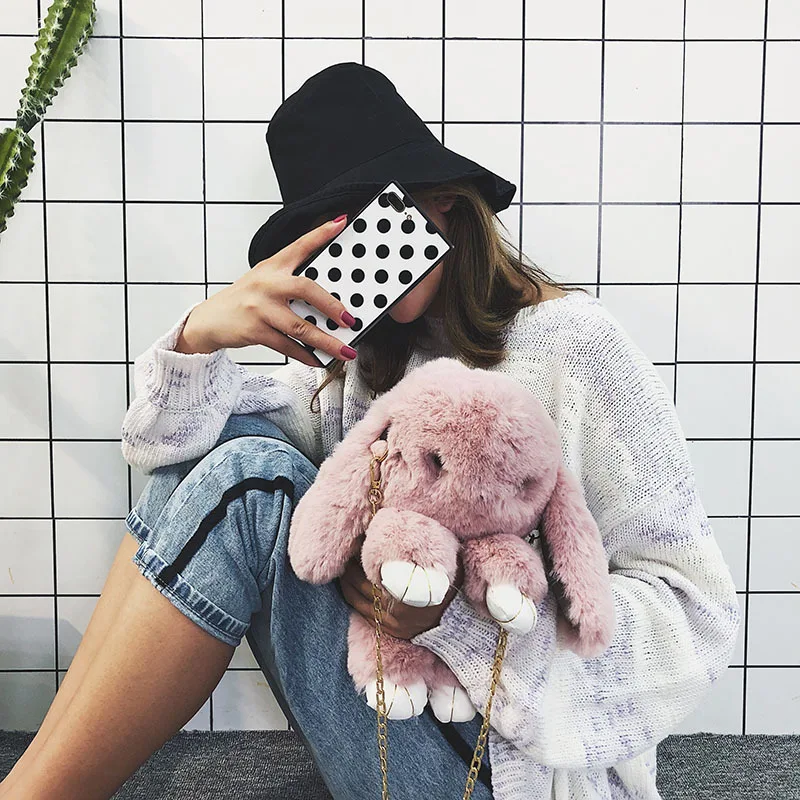 

2018 Winter New Style Maomao Bag Imitation Rabbit Fur Warm WOMEN'S Bag Cute Rabbit Chain Crossbody Bag
