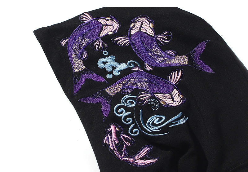 LENSTID осень японский Harajuku Koi Fish вышивка хлопковые пуловеры худи мужские хип-хоп Уличная мода толстовки