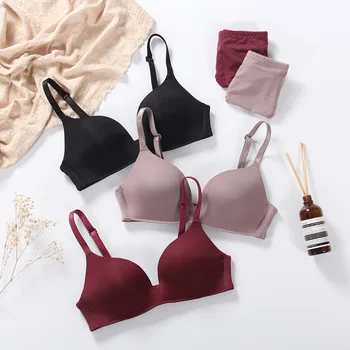 

New Products French Thin Cup Push up the Bra-Free Steel Ring Adjustable Breast Hugging Comfortable Shiny Side Deep V Underwear F