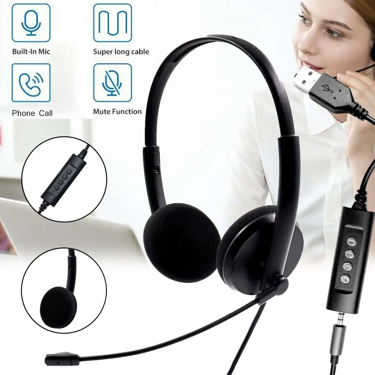 Universal Wired Stereo Headphones USB 3 5mm Interface Head mounted Gaming Headset Laptop Computer PC Earphon With Microphone