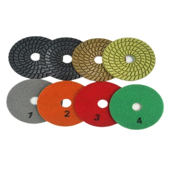 

HT Spiral 4 Steps Wet Polishing Pads Cheap Long Grinding Life 4 Inch Resin Grinding Disc for Concrete Terrazzo Floor 12PCS