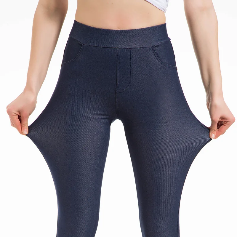 Высокое качество Поддельные джинсовые леггинсы женские плюс размер 5XL черные джинсы Леггинсы Высокая талия обтягивающие имитация облегающие джинсовые брюки женские