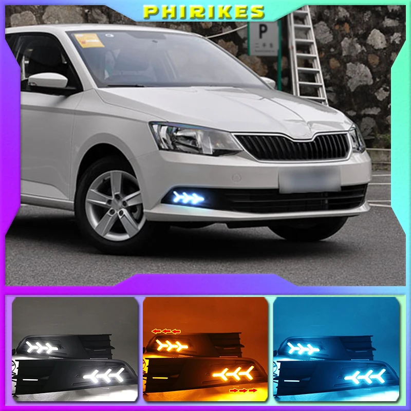 1 Pair For SKODA Fabia 2015 2017 12V ABS LED DRL Daytime Running Lights