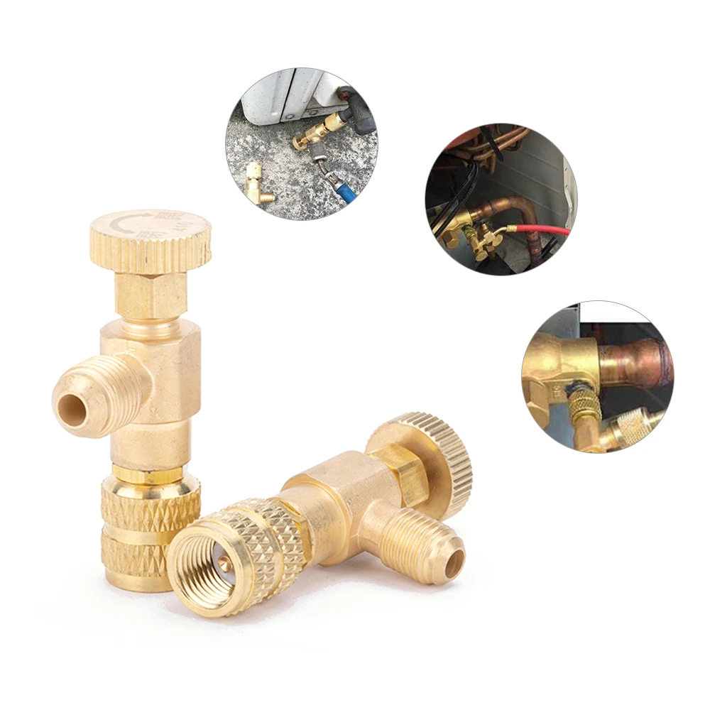 

R22 Refrigerant Charging Valve 1/4"- 1/4" Copper Flow Control Valves Copper and Fluorine Safety Valve