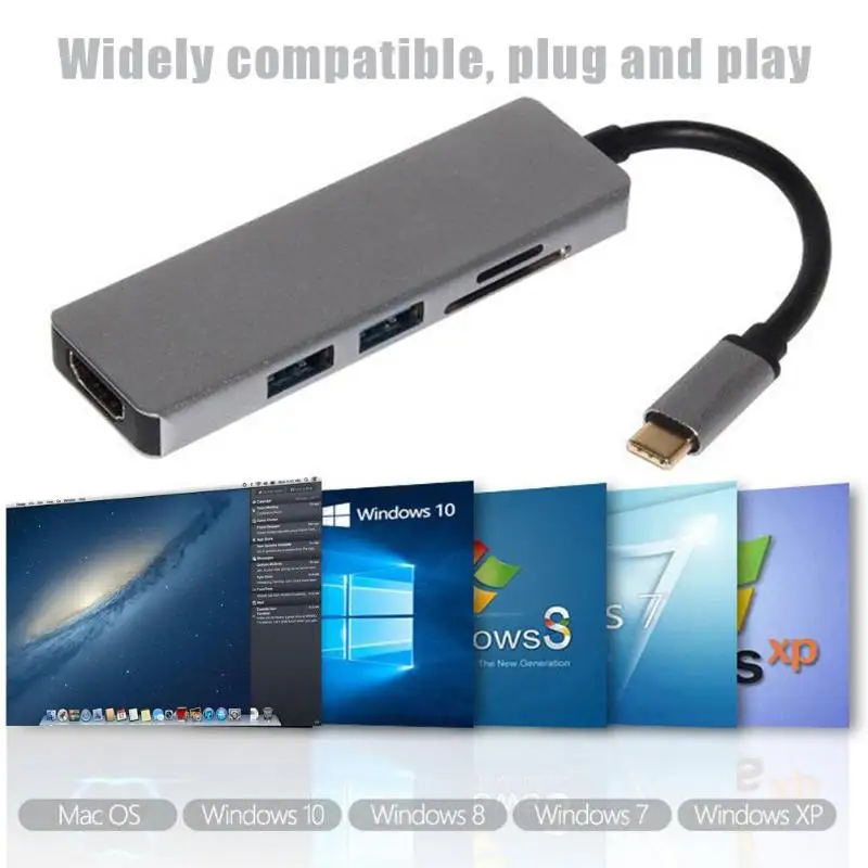 TC104H 5 в 1 тип-c концентратор USB-C к HDMI USB TF карта памяти Адаптер Портативный 4K видео конвертер сплиттер
