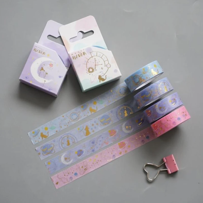 

1 Pcs Cute 1.5cm Clock Moon Cat Planet Gilding Bullet Journal Washi Tape DIY Scrapbooking Sticker Label Masking Tapes Stationery