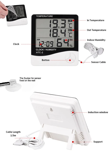 Room Indoor and Outdoor Electronic Temperature Humidity Meter Digital  Thermometer Hygrometer Weather Station Alarm Clock HTC-2 Manufacturers and  Suppliers - China Factory - SINOTIMER