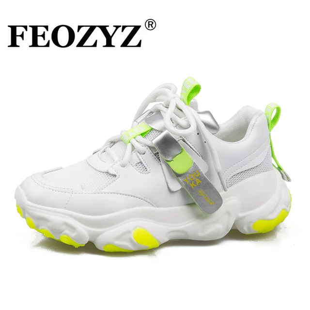 US $32.39 FEOZYZ Fashion Sneakers Women Leather  Mesh Upper Womens Running Shoes Comfortable Walking Shoes 