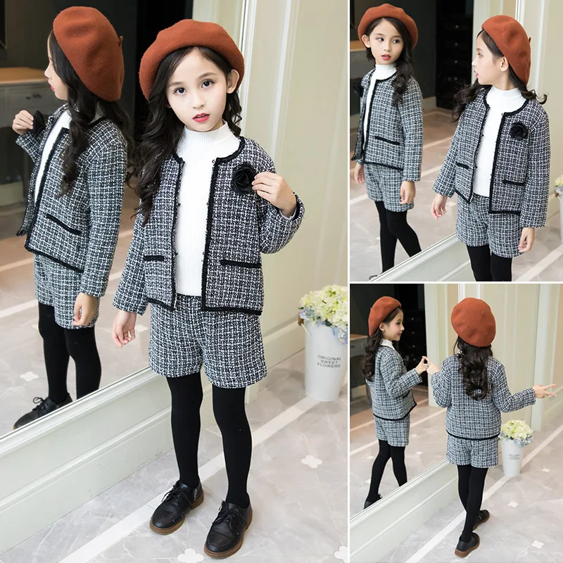 

2019 Spring Autumn Winter And New Style Girls Big Boy Korean-style Western Style Graceful Plaid Set Students Thick Set