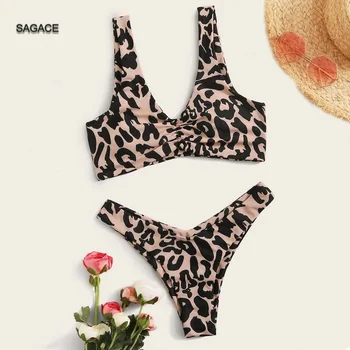 

SAGACE 2-Piece Vest Bikini Set Women Summer Split Swimsuit Sexy Print Swimwear Lady 2020 Holiday Push-Up Beach biquini new A423