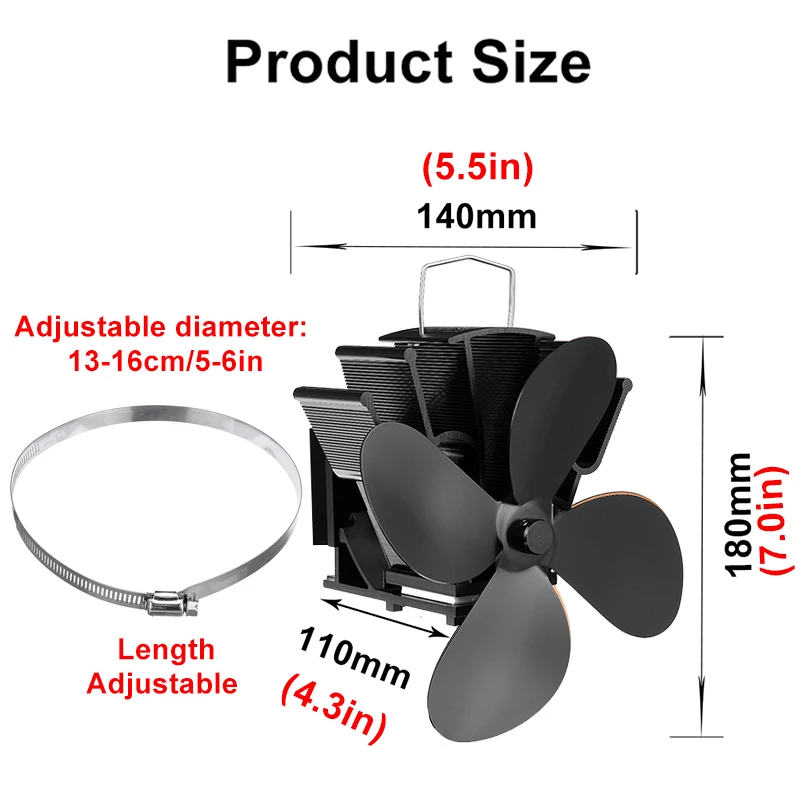 7 дюймов 4 лопасти настенный вентилятор для печи, работающий от тепловой энергии древесных бревен горелки Ecofan Тихий Домашний Вентилятор для камина эффективное распределение тепла