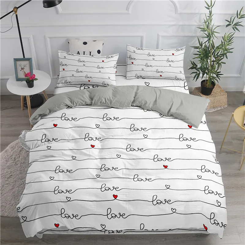 

ZEIMON Simple Love Heart Printed Duvet Cover Set Kids Girl Bedding Set Children Bedclothes Single Queen King Size Bed Sets