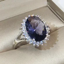 RongXing Большой овальный Синий Кристалл Циркон Обручальное кольцо 925 Серебро CZ каменные кольца для женщин Свадебные ювелирные изделия обещанные полосы