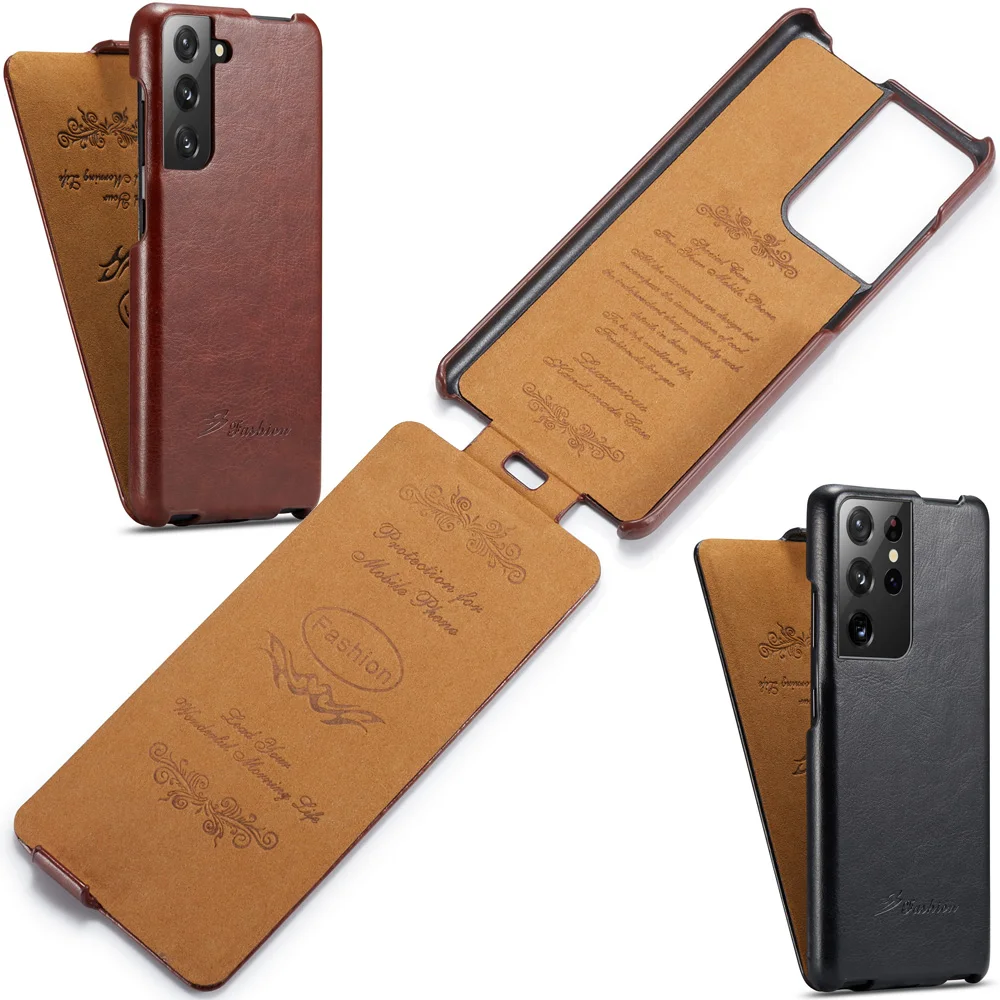 middelen Helderheid Hilarisch Vertical Flip Leather Case For Samsung Galaxy S21 Ultra Plus Retro Vintage  fold up and down Cover