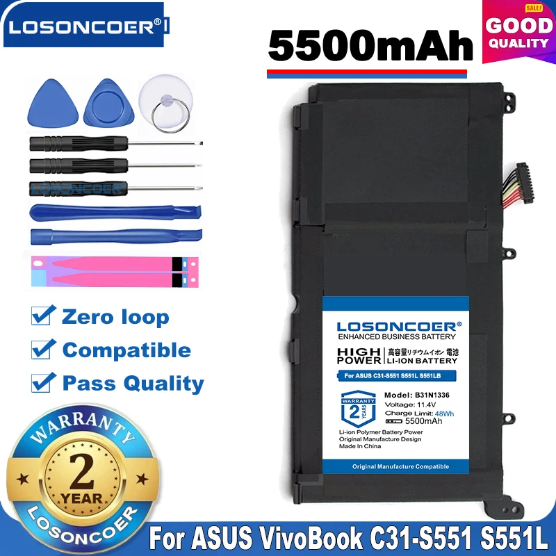 Аккумулятор LOSONCOER B31N1336 5500 мАч для ASUS VivoBook C31 S551 S551L S551LB S551LA R553L R553LN R553LF K551L K551LN V551L