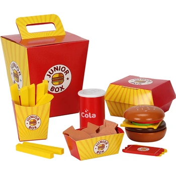 

Children Pretend Play Food Toy Wooden Fast Food Burger Fries Food Toy Set Fast Food Deluxe Dinner set