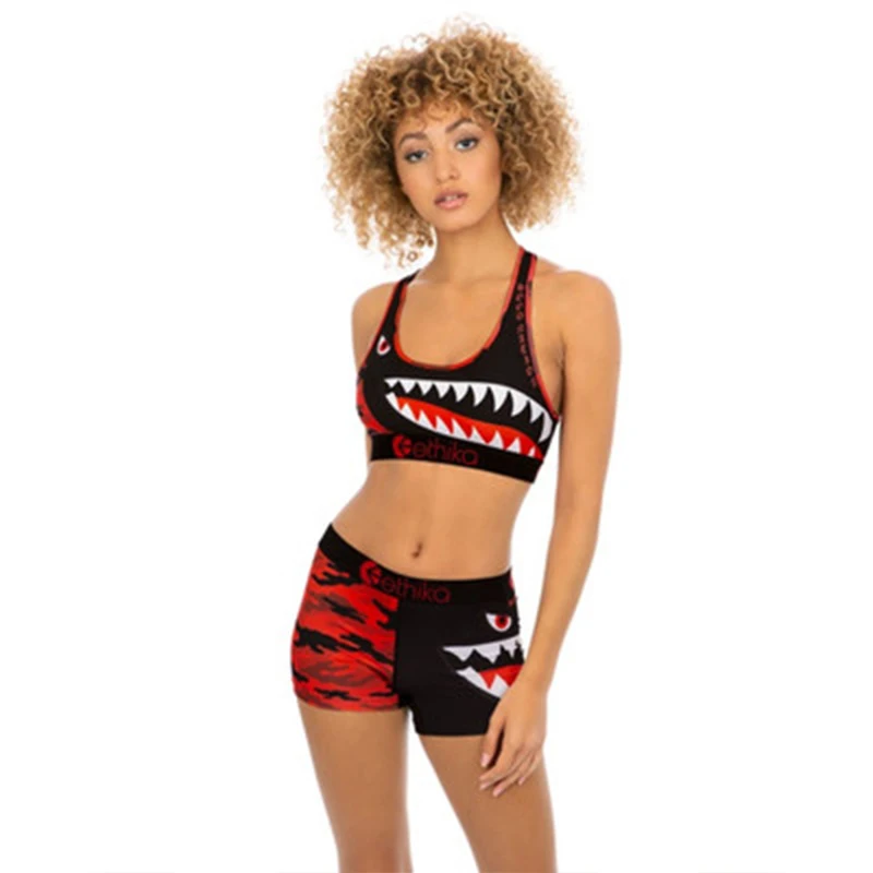 ETHIKA-Conjunto de Bikini sin mangas para mujer, ropa de playa elástica deportiva, Pantalón corto estampado, conjunto de 2 uds., 2020