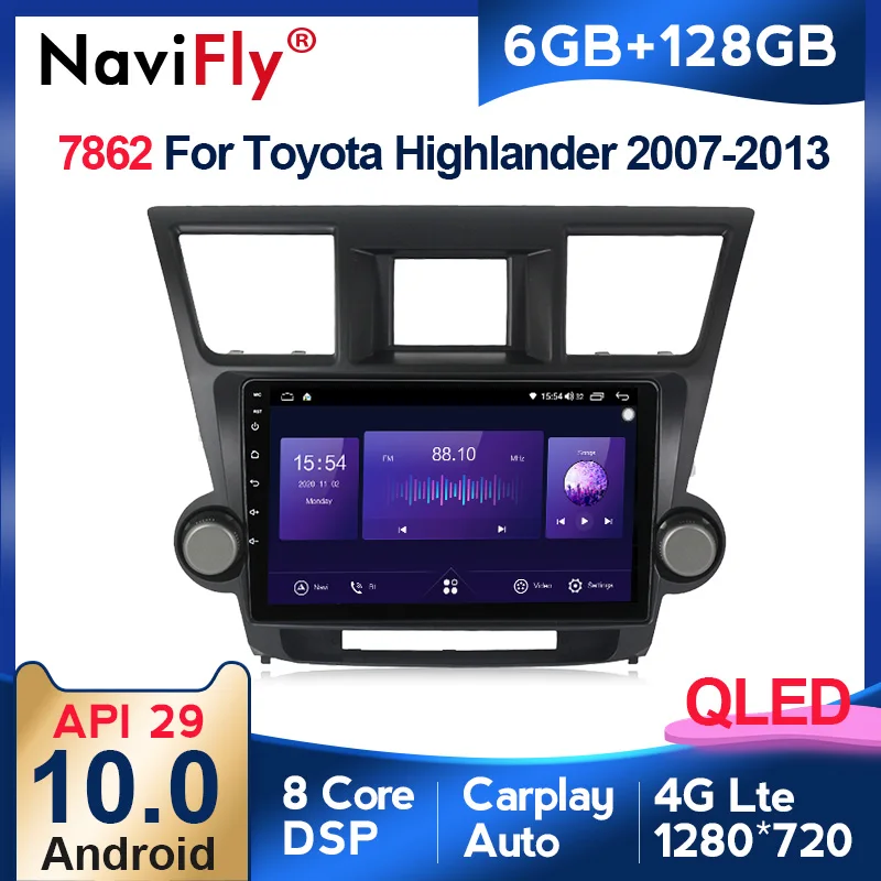 6G + 128G QLED Carplay Android 10 для Toyota Highlander 2007-2013 автомобильный Радио Мультимедиа Видео