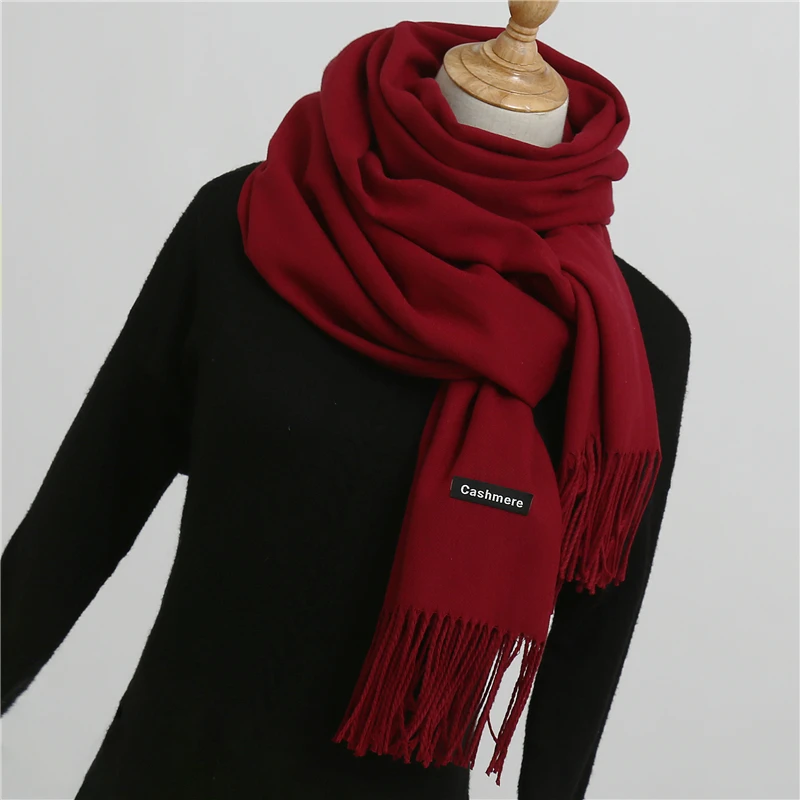 Зимний шарф для женщин, шали и палантины, модные однотонные теплые толстые кашемировые шарфы, пашмины, дамские палантины на шею, бандана