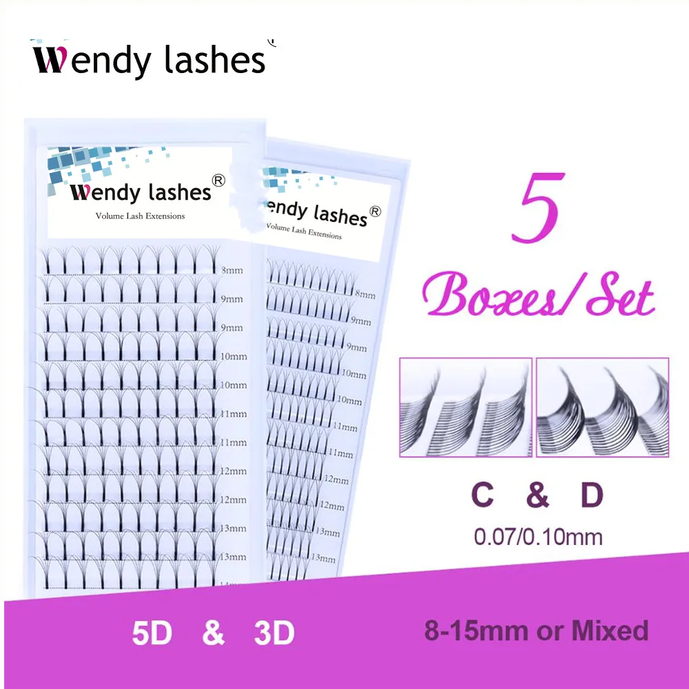 

5 Cases Eyelashes Premade Volume Wide fans 3d/5d Long Stem Russian Volume Professional Eyelash Extensions Faux Mink