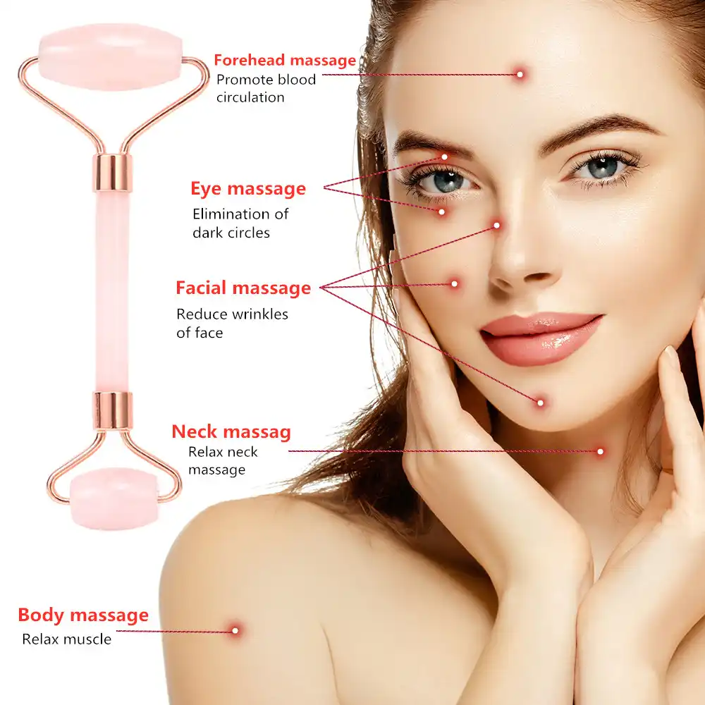 Jade Roller Natural Jade Face Massage Roller Scraping Tool Set for Neck Skin Puffiness Facial Cheeks Slimmer Reduce Wrinkles Skin Tightening Anti-Aging