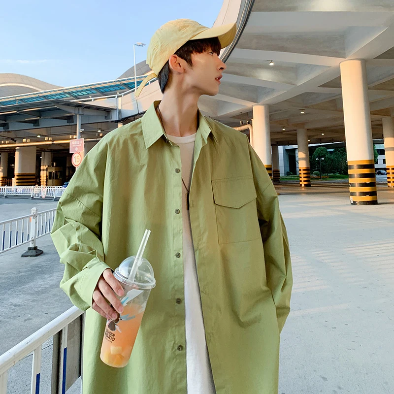 Spring Cotton Shirt Men s Fashion Streetwear Wild Loose Long sleeved Shirts Mens Solid Color Business 4