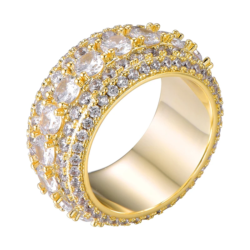 5 ряд теннис Iced Out Bling Полный CZ Шарм Tready медь, кубический цирконий кольцо для мужчин хип-хоп ювелирные изделия золото серебро Размер 8-11