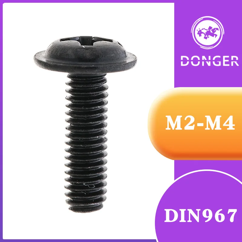 50 шт. M2 M2.5 M3 M4 PWM DIN967 черные винты с прокладкой рефератор чехол для компьютера