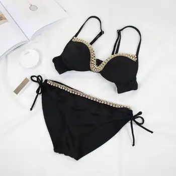 

Metal chain Bikini Set 2020 Sexy Swimsuit Women Bikini Brazilian Thong Swimwear Female Halter top Bathing Suit Swimming Wear
