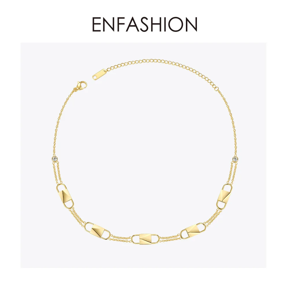 ENFASHION ожерелье-чокер с кристаллами и замком для женщин, золотого цвета, нержавеющая сталь, Панк Подвески, ожерелье s Femme, модное ювелирное изделие P193037