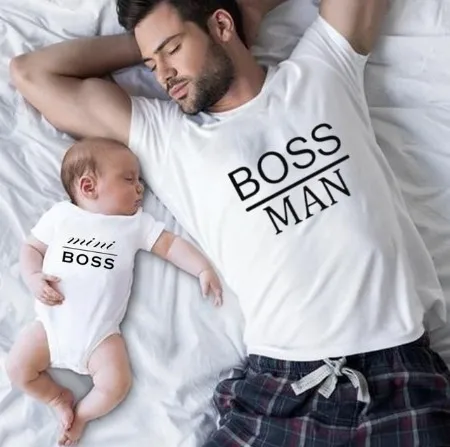 Funny Family Look Dad and Son Family Matching Clothes Boss Print T shirt for Daddy Kids