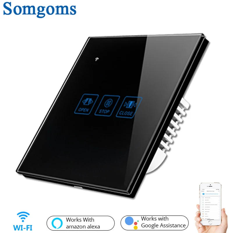 Black Curtain Switch Wifi жалюзи сенсорный настенный переключатель Хрустальная Панель Электрические моторизованные жалюзи умный переключатель туя пульт дистанционного управления с Google Home - Цвет: Black Curtain Switch