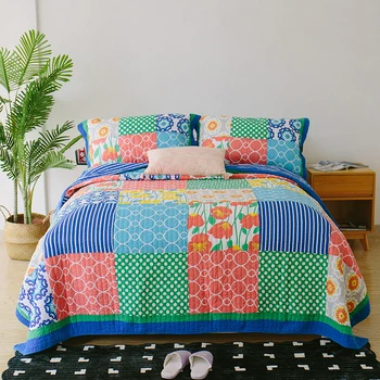 

Quality Floral Patchwork Quilt Set 3PCS Quilted Bedding Cotton Quilts Bed Covers Aircondition Bedspread King Size Coverlet