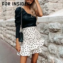 Плиссированная винтажная белая юбка в горошек с высокой талией и оборками; сезон осень-зима; элегантная женская юбка в Корейском стиле; Летняя короткая пикантная мини-юбка